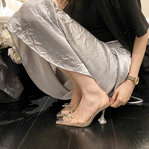 Escarpins Femme Sexy à Nœud Papillon et Strass de Marque Tendance, Chaussures à Talons Hauts en PVC avec Bride Arrière, Chaussures de Mariage Estivales pour Femmes - Product Image 2