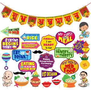 Guirnalda de Banderas de Papel para Fiesta de Ceremonia del Arroz Bengalí, Decoración para Fotos de Shubh Annaprashan, Accesorios para Cabina de Fotos, Decoración Mukhe Bhaat - Product Image 1