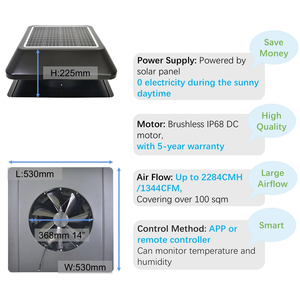Ventilateur <span class=keywords><strong>d</strong></span>'évacuation de toit solaire avec télécommande intelligente, garantie 5 ans, turbine de ventilation <span class=keywords><strong>d</strong></span>'<span class=keywords><strong>air</strong></span> de toit, <span class=keywords><strong>extracteur</strong></span> de chaleur - Product Image 2