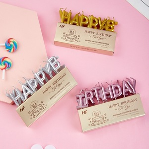 Huaming-Velas metálicas con letras para pastel de cumpleaños, velas sin humo con letras artísticas de feliz cumpleaños, doradas/Plateadas - Product Image 5