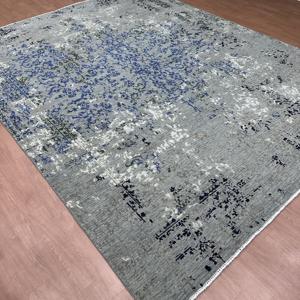 Tapis persan gris argenté en soie noué à la main de qualité supérieure 8x10 pieds, tapis moderne abstrait fait main - Product Image 6