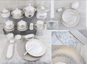 Juego de Vajilla de Porcelana Fina (45% China de Alta Calidad) con Borde Dorado Pintado a Mano y Relieve, Lujoso, para Hoteles 5 Estrellas, Banquetes de Boda y Restaurantes - Product Image 2