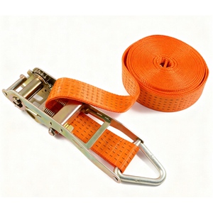 Sangles d'arrimage à cliquet 50 mm 9 m 2T en polyester tressé à pois avec crochet thermolaqué 8 mm et poignée en plastique antidérapante pour fixation de cargaison - Product Image 1