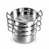 Marmite vapeur 4 niveaux en acier inoxydable 304 avec couvercle en verre, finition martelée, pour la cuisson des raviolis et des fruits de mer, vente en gros