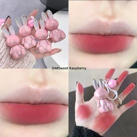 Lindo Lápiz Labial en Barra con Forma de Conejito Rosa, Tinte Labial Mate de Terciopelo, Brillo Labial de Larga Duración, No Pegajoso, Maquillaje Diario