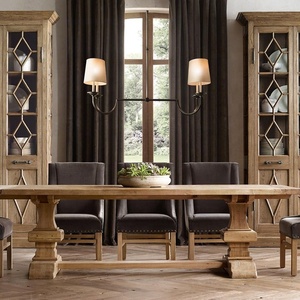 Bàn ăn gỗ sồi hình chữ nhật kiểu Pháp, chân đế, lớn, 10/12 chỗ ngồi - Product Image 3