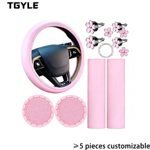 Juego de 10 Fundas Universales de Cuero Artificial para Volante de 38 cm, para Mujer, con Almohadilla para Cinturón de Seguridad, Portavasos y Adhesivo para Botón de Encendido - Product Image 1