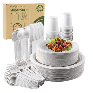 100 compostables Jetables biodégradables canne à sucre bagasse alimentaire plaques plateau bol et de <span class=keywords><strong>vaisselle</strong></span> <span class=keywords><strong>vaisselle</strong></span> ensemble pour la fête de mariage - Product Image 2