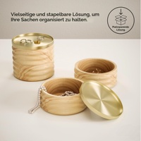 2-stöckige Stapelbare Holz-Schmuckorganizer-Box, Wellenförmiger Schmuckhalter mit Zweifach Verwendbarem Goldfarbenem Metalldeckel