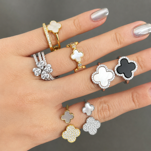 18K Gold Plated Trendy <b>Stacking</b> <b>Ring</b> 925 Sterling Silver Accessories Femme Open Four Leaf Clover Jewelry <b>Rings</b> Set for Women - Product Image 1