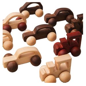 Véhicules à pousser en bois naturel, jouets sensoriels pour développer la motricité fine, voitures en bois pour bébés - Product Image 1