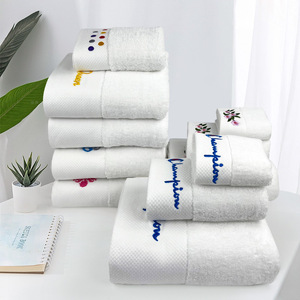 Serviettes de bain blanches pour hôtel 70x140cm, broderie platine, pur coton, rectangulaires, pour spa et usage domestique - Product Image 2