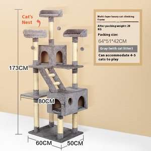 Extra Large Cat <b>Tower</b> with Scratcher Toys <b>Play</b> Hide Climb Activity Furnish Made of Plush Paper Particle Board for Kitty Condo - Product Image 6