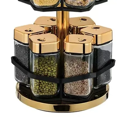 Kitchen Glass Small Rotating Mini Spice Storage Jar Set For Herbal And Spice Tools, Accessory Spice Bottle Rack With Lid