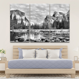 Art moderne noir et blanc à jet d'encre US. Impression sur toile murale de décoration intérieure classique en trois parties du <span class=keywords><strong>parc</strong></span> forestier national - Product Image 2