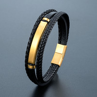 Bracelet en cuir tressé personnalisé avec fermoir magnétique en acier inoxydable 316L, bracelet manchette en corde tressée noire, bijoux de mode, cadeau, vente en gros