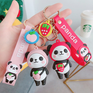 Creative Cute Fruit Panda Anti-Lost PVC Material Keychain & Bag Pendant for Car Use Lovers Gift Wholesale