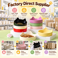 Bol en céramique personnalisé pour animaux de compagnie avec oreilles de chat, pour nourriture et eau, plat d'alimentation brillant, bol en porcelaine mignon avec oreilles de chat, bol en céramique pour animaux de compagnie
