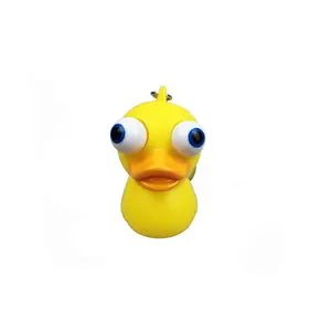 น่ารักการ์ตูน PVC Squeeze สัตว์ 3D Eye Popper สีเหลืองเป็ดพลาสติกพวงกุญแจ