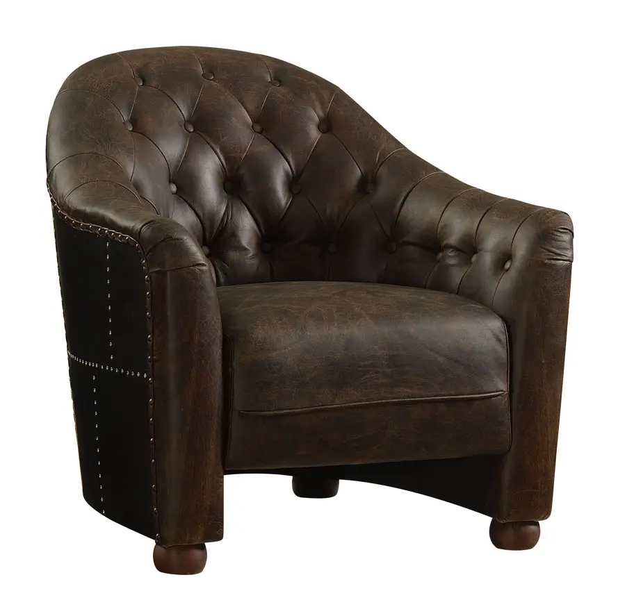 Fauteuil tocat vintage en cuir pour hommes, fauteuil d'aviation, effet vieilli, style ancien anglais, de luxe pour club