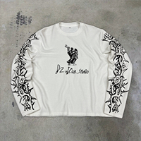 QIANSHI T-Shirt Décontracté de Luxe pour Hommes, Chemise Vintage Blanche Oversize Personnalisée en Waffle 300 Gsm à Manches Longues Style Streetwear