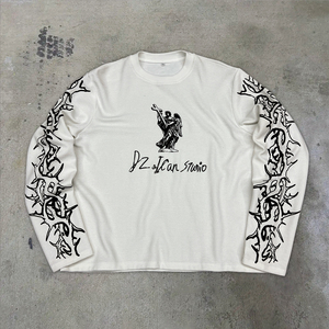QIANSHI Luxury Casual Men's 300 Gsm Waffle Oversized Personalized Streetwear <strong>White</strong> <strong>Shirt</strong> for Men Vintage <strong>Long</strong> <strong>Sleeve</strong> <strong>T</strong>-<strong>Shirt</strong> - Product Image 2