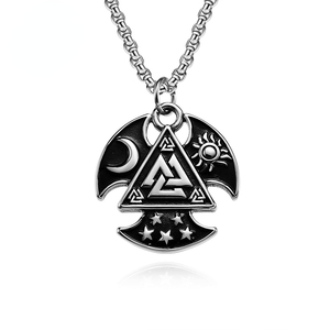 Pirate Viking Aoding Triangle Knot <b>Titanium</b> Steel Necklace Star Moon Omahawk Pendant - Product Image 1