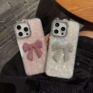 Funda para Teléfono Móvil con Purpurina y Diamantes, con Lazo Transparente, para iPhone 17 Pro Max, 15, 16 Plus, 14, 13 Pro, 12 Mini, 11, 7/8 Plus - Product Image 1