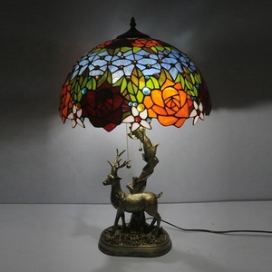 Lámpara de Mesa LED Tiffany de Estilo Europeo de 16 Pulgadas LongHuiJing, con Cúpula de Vidrio Emplomado, Base de Resina, Estilo Vintage, para Mesa de Noche u Oficina - Product Image 2