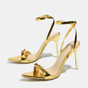 <span class=keywords><strong>Sandali</strong></span> Donna Oro Champagne con Tacco a Spillo, Motivo a Fiocco, Punta Affusolata e Cinturino alla Caviglia, Scarpe Eleganti <span class=keywords><strong>da</strong></span> Festa - Product Image 2