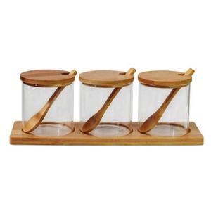 Ensemble de pots à épices 3 pièces en verre avec couvercle et cuillère en bambou pour assaisonnements solides, rangement de cuisine - Product Image 5