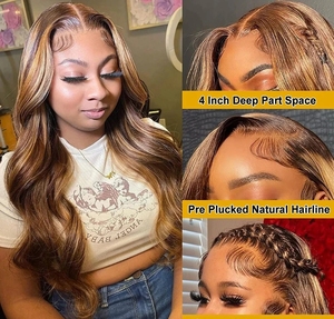 <span class=keywords><strong>Perruque</strong></span> Lace Front transparente Body Wave 13x6 Hd Perruques de cheveux humains colorées pour femmes Perruques pré-plumées blondes 4/27 brésiliennes - Product Image 6