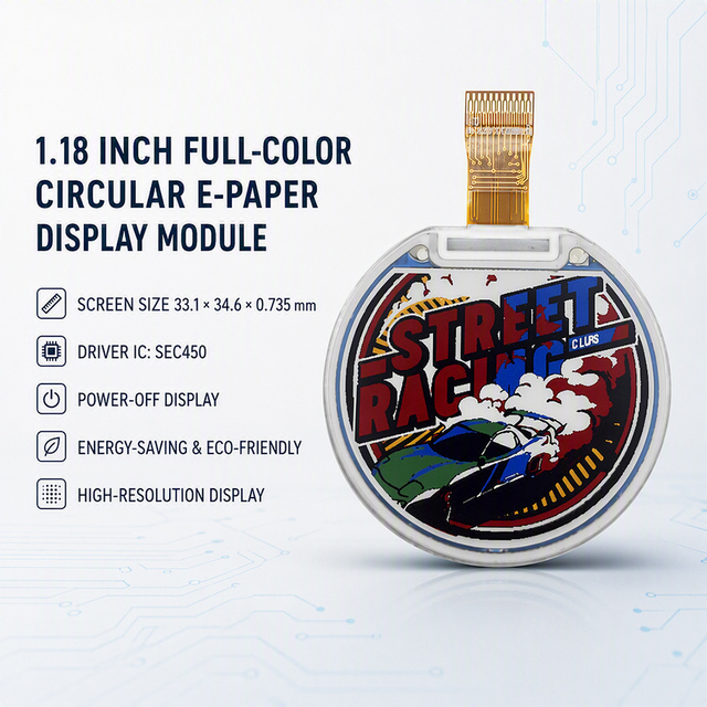 Original 6-Color 1.18 Inch Circular E-paper Display Module for Smartwatch Wearable Device Premium EPD Screen Grade AAA