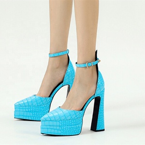 Fashion Solid Stone Print Ankle Strap Pumps Women <b>Shoes</b> Pointed Toe 2022 Summer Sandals 5 Platform High Heels - Product Image 1