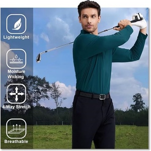Chemise à manches longues pour homme, taille XL, coupe classique, respirante, sportive, décontractée, col classique, séchage rapide, tissu tricoté, spandex/polyester, rayures fines - Product Image 5
