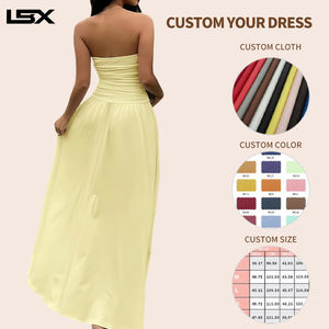 Robe plissée décontractée pour femme, style bustier, décolleté plongeant, à volants, coupe enveloppante aux hanches, pour l'été et les vacances, personnalisable - Product Image 2