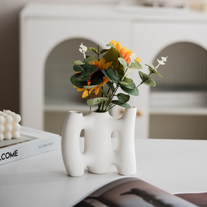 White Matte Bisque Irregular Shaped Nordic Ceramic Vase with Natural Texture for Wedding Home <b>Decor</b> Centerpiece Display - Product Image 4