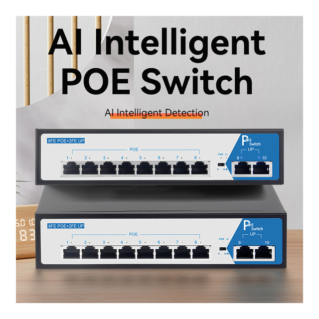 GIANTEC High Speed 8 POE 2 up Link Port 100M AI Mode Network Switch for Enterprise HPlug and Play Unmanaged Metal Casing