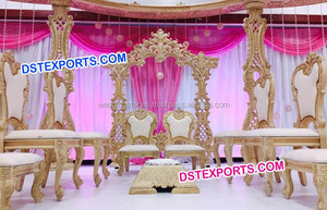 Ensemble de chaises Mandap en bois argenté sculpté, chaises Royal en bois lourd sculpté, pour mariage, dernière collection - Product Image 5