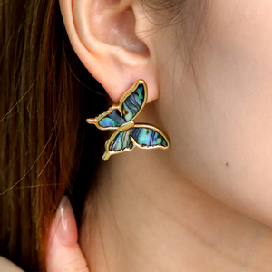 18K Gold Plated Stainless Steel Butterfly Earrings with Natural <b>Abalone</b> <b>Shell</b> Inlay Hypoallergenic Waterproof Studs for Women - Product Image 1