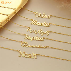 SLand joyería al por mayor impermeable <span class=keywords><strong>de</strong></span> acero inoxidable nombre personalizado collar 18K chapado en oro DIY <span class=keywords><strong>marca</strong></span> joyería para Unisex - Product Image 1