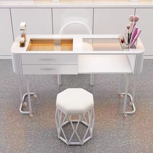 Table à ongles en verre de luxe léger style célébrité internet, poste de manucure mobile individuel avec roulettes, design minimaliste européen et japonais - Product Image 4