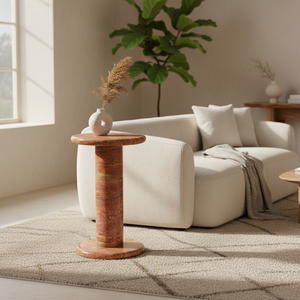 Table basse sur piétement double en travertin rouge poli, style moderne et luxueux, Bowen Organic, durable et écologique, pour salon - Product Image 1