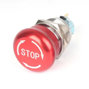Botão de parada de emergência 18mm 22mm impermeável cogumelo elétrico botão de parada de emergência