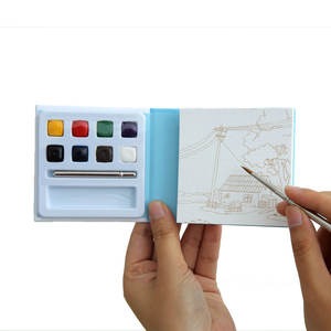<span class=keywords><strong>Kit</strong></span> de peinture <span class=keywords><strong>aquarelle</strong></span> portable de <span class=keywords><strong>voyage</strong></span> avec 8 couleurs intégrées, pinceau, carnet de croquis pour la peinture artistique, le journal et le dessin - Product Image 6