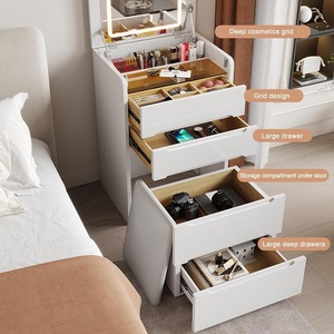 Ensemble de <span class=keywords><strong>coiffeuse</strong></span> moderne en bois avec miroir LED à luminosité réglable et <span class=keywords><strong>tabouret</strong></span> rembourré <span class=keywords><strong>pour</strong></span> chambre ou hôtel - Product Image 2