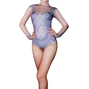 Kostum Bar Gogo Dj Wanita Klab Malam Ds Dansa Ketinggian Tinggi Akrobatik Seksi Industri Berat Berlian All-In-One
