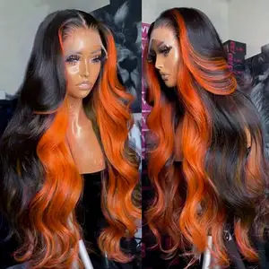 200% Density 13x6 HD Lace Front Wigs Hair12A Pre-Plucked Highlight Glueless Body Wave Ombre Glueless Wig Ginger Orange Hair