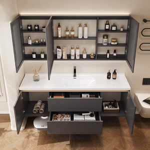 Mueble de Baño Moderno de Lujo Ligero, Resistente al Agua, con Espejo LED Monocromático Iluminado, Construcción en MDF y Melamina - Product Image 5