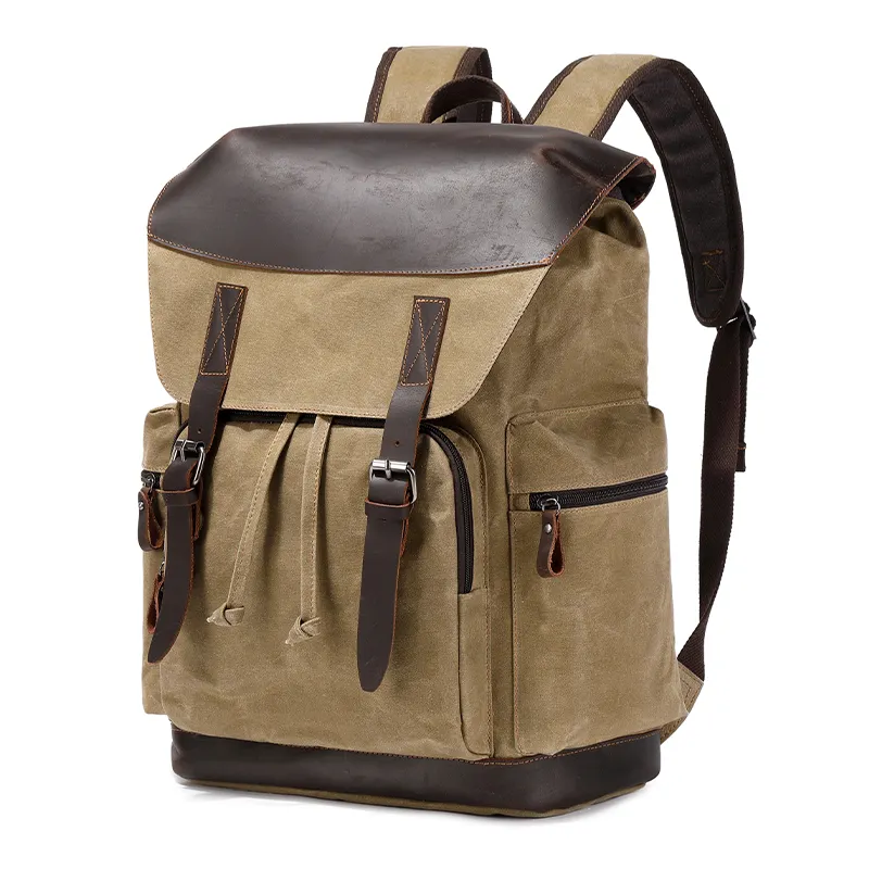 Nerlion In Stocks Water Resistant Mens Fashion Large Capacity Waxed Canvas Laptop Men Unisex Vintage Backpack For Travel